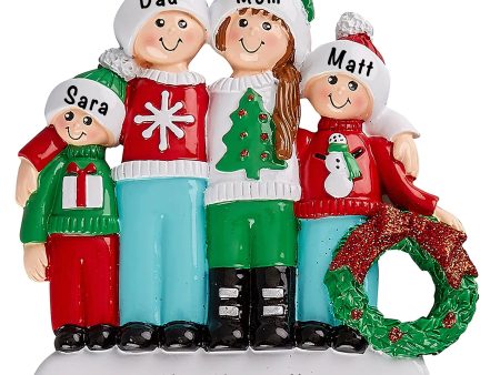 Ugly Christmas Sweater Family of 4 Personalized Ornament Fashion