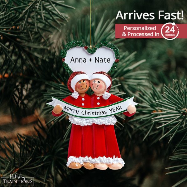 Interracial Couple PJs Christmas Ornament Cheap