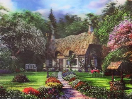 Quaint English Thatched Roof Cottage Well - 3D Lenticular Poster - 12x16 -  NEW on Sale