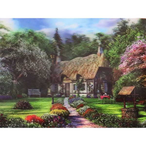 Quaint English Thatched Roof Cottage Well - 3D Lenticular Poster - 12x16 -  NEW on Sale