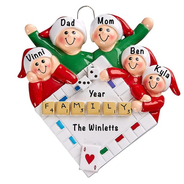 Game Night Family of 5 Christmas Ornament Online Sale