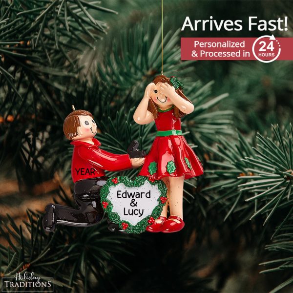 Proposing Couple Engagement Ring Christmas Ornament Online Hot Sale