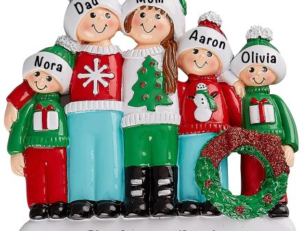 Ugly Christmas Sweater Family of 5 Christmas Ornament on Sale