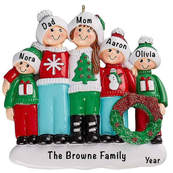 Ugly Christmas Sweater Family of 5 Christmas Ornament on Sale