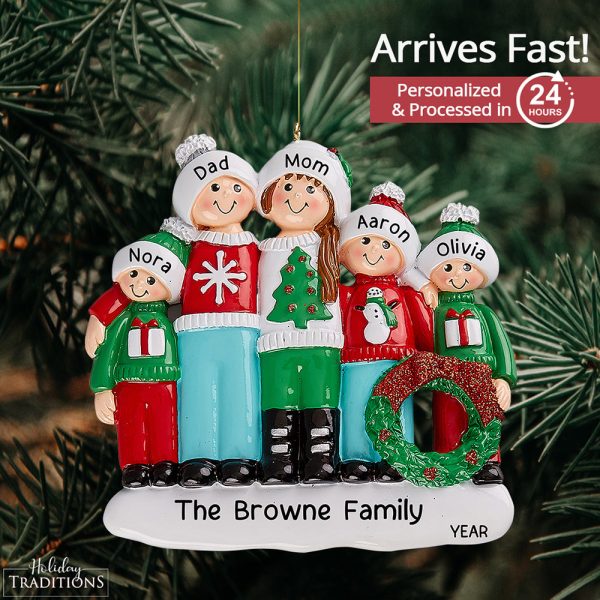 Ugly Christmas Sweater Family of 5 Christmas Ornament on Sale