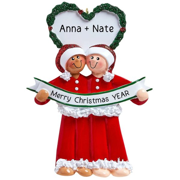 Interracial Couple PJs Christmas Ornament Cheap