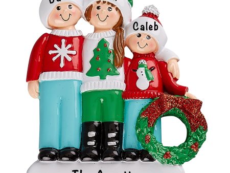 Ugly Christmas Sweater Family of 3 Personalized Ornament Fashion