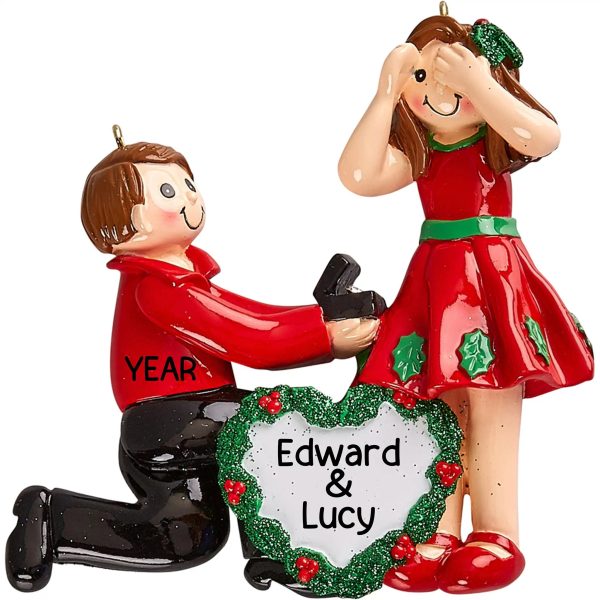 Proposing Couple Engagement Ring Christmas Ornament Online Hot Sale