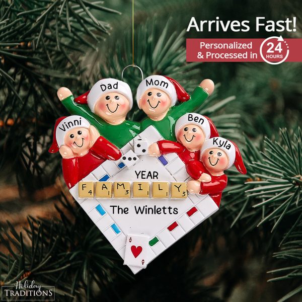 Game Night Family of 5 Christmas Ornament Online Sale