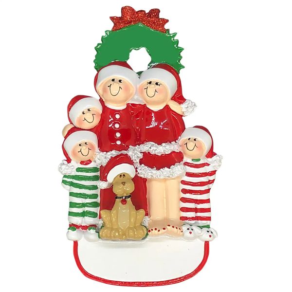 Christmas Family of 5 with Dog Christmas Ornament Cheap