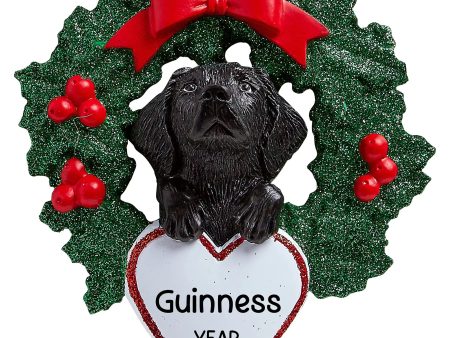 Black Lab With Wreath Christmas Ornament For Cheap