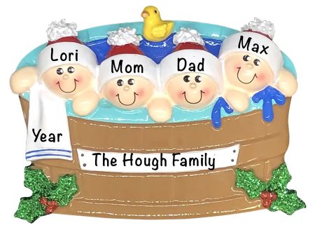 Hot Tub Family of 4 Personalized Ornament on Sale