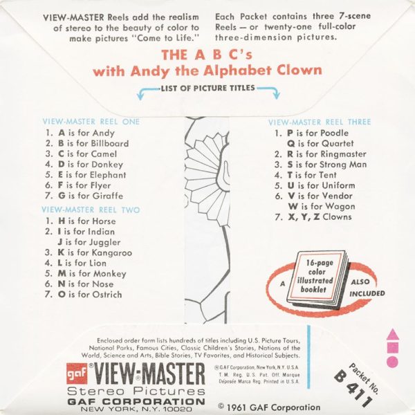 A B C Circus - View-Master 3 Reel Packet - 1961 - vintage - B411-G1B Fashion