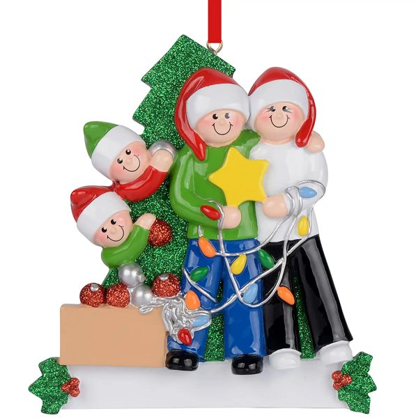 Decorating The Tree Family of 4 Christmas Ornament For Discount