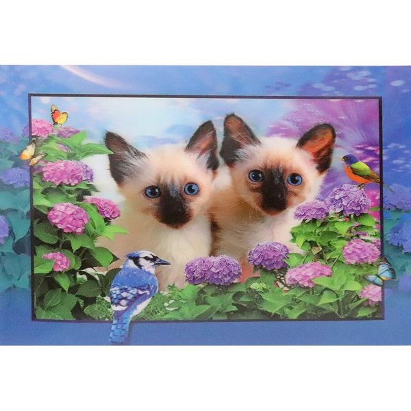 2 Birman Kittens with a bird - 3D Lenticular Poster - 12x16 Print - New Sale