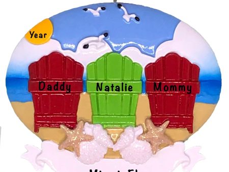 Beach Adirondack Family of 3 Christmas Ornament Sale