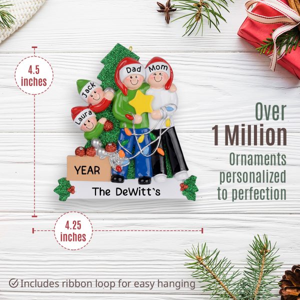 Decorating The Tree Family of 4 Christmas Ornament For Discount