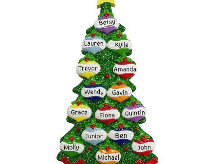 Green Glitter Tree Family of 15 Christmas Ornament Sale