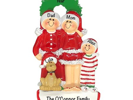 Christmas Family of 3 with Dog Christmas Ornament Cheap