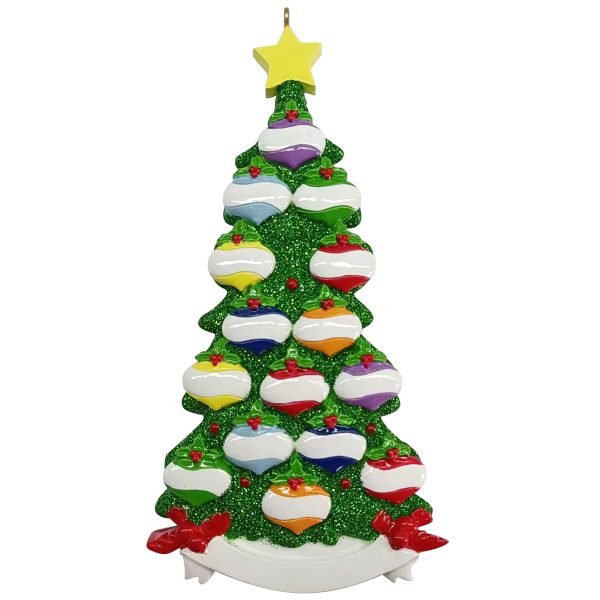 Green Glitter Tree Family of 15 Christmas Ornament Sale