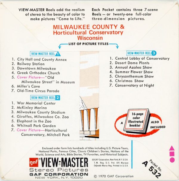 Milwaukee County & Horticultural Conservatory - View-Master 3 Reel Packet - 1970s views - (A532-G1A) Online Hot Sale