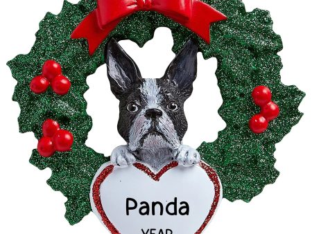 Boston Terrier With Wreath Christmas Ornament Hot on Sale