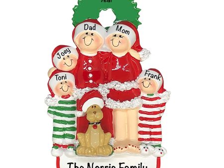 Christmas Family of 5 with Dog Christmas Ornament Cheap