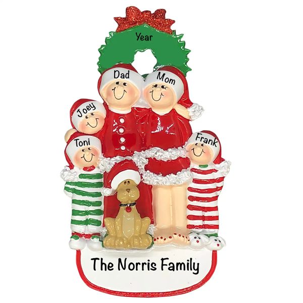 Christmas Family of 5 with Dog Christmas Ornament Cheap