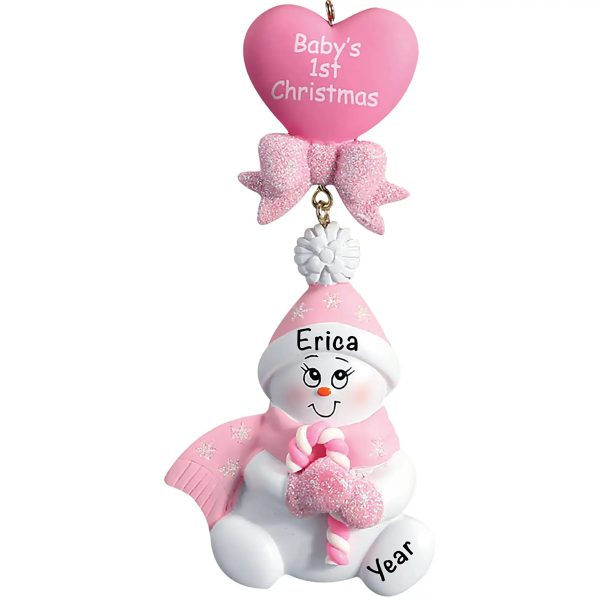 Pink Baby s 1st Christmas Candycane Snowbaby Christmas Ornament For Discount