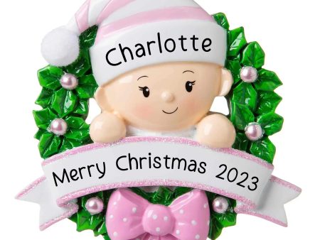 Pink Baby Girl Wreath Christmas Ornament Hot on Sale