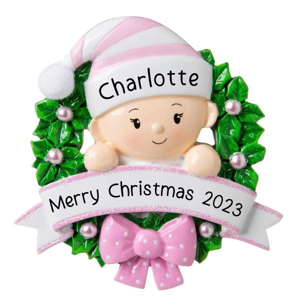 Pink Baby Girl Wreath Christmas Ornament Hot on Sale