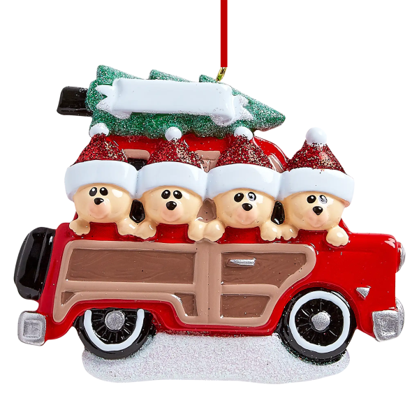 SUV Car Christmas Tree Bear Family of 4 Christmas Ornament Discount