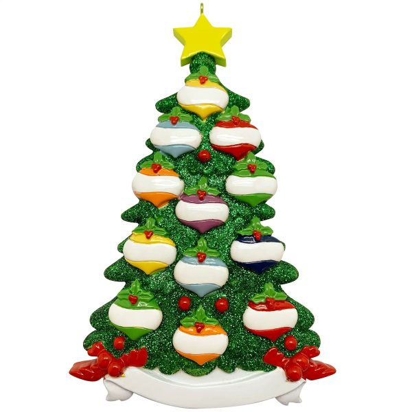 Green Glitter Tree Family of 12 Christmas Ornament Online Sale