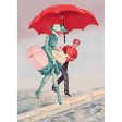 x-Lady with Red Umbrella  - Lenticular Postcard Greeting Card Fashion