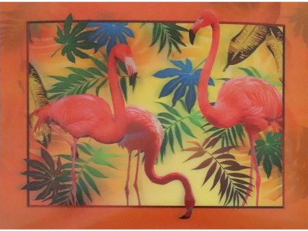 3 Flamingos - Art Deco with Leaves - 3D Lenticular Poster - 12x16 Print - New For Discount