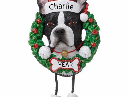 Boston Terrier Wreath Christmas Ornament Online now