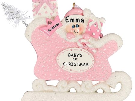 Baby s First Personalized Sleigh Personalized Ornament - Girl on Sale