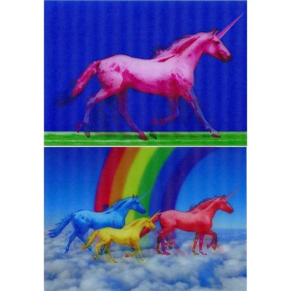 2 -Motion UNICORNS GALLOPING Lenticular Postcards Greeting Cards For Cheap