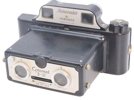 Antique Stereo Coronet Camera - stereo view finder - 4.5 x5cm on 127 film - 1953 - vintage on Sale