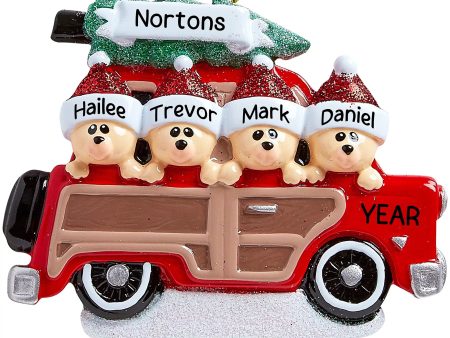 SUV Car Christmas Tree Bear Family of 4 Christmas Ornament Discount