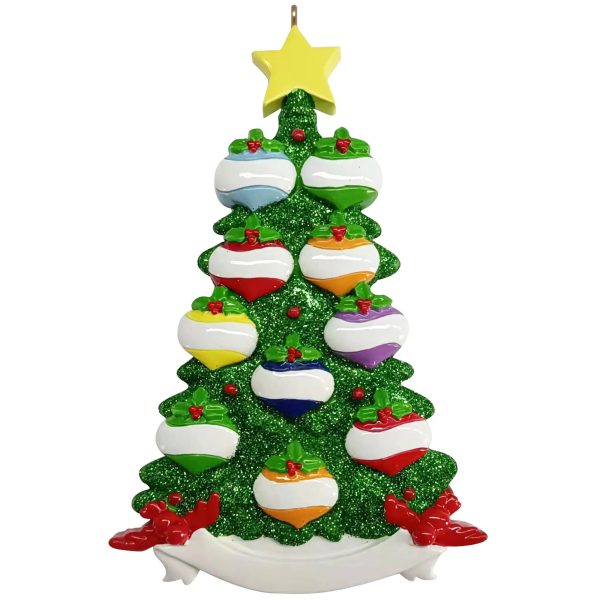 Green Glitter Tree Family of 10 Christmas Ornament Sale