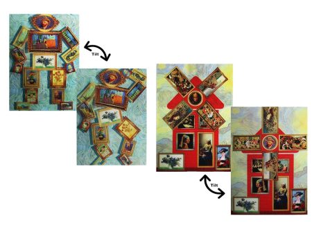 2 Van Gogh Lenticular 3D Postcards - Windmill and Robot from his Paintings - NEW For Sale