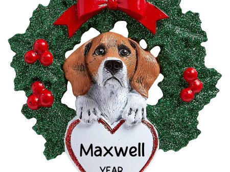 Beagle With Wreath Christmas Ornament Supply