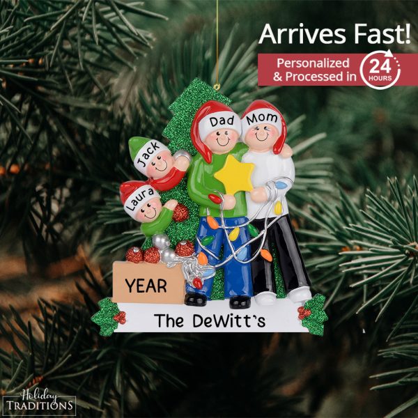 Decorating The Tree Family of 4 Christmas Ornament For Discount