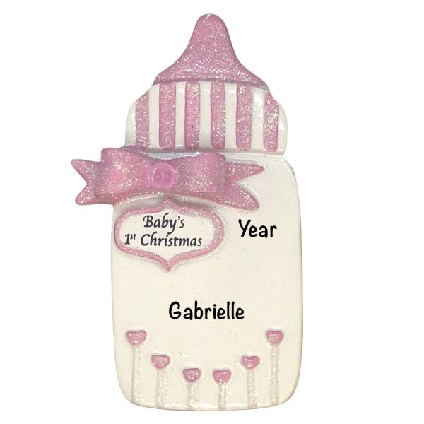 Pink Baby s 1st Christmas Bottle Personalized Ornament Online Hot Sale