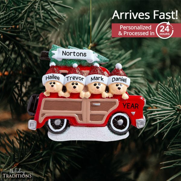 SUV Car Christmas Tree Bear Family of 4 Christmas Ornament Discount