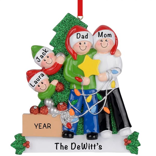 Decorating The Tree Family of 4 Christmas Ornament For Discount