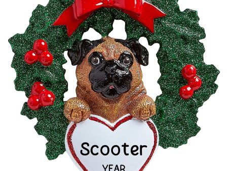 Pug With Wreath Christmas Ornament Online Sale