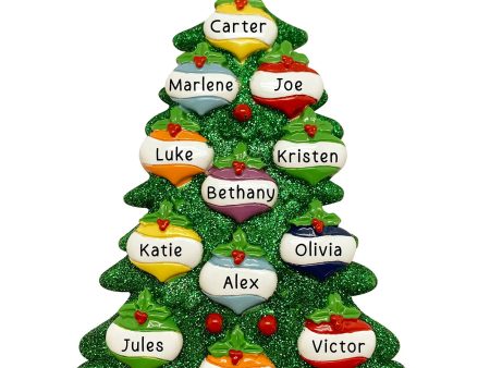 Green Glitter Tree Family of 12 Christmas Ornament Online Sale