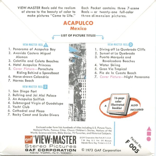 Acapulco - View-Master 3 Reel Packet - 1973 - vintage - F005-G3C For Sale